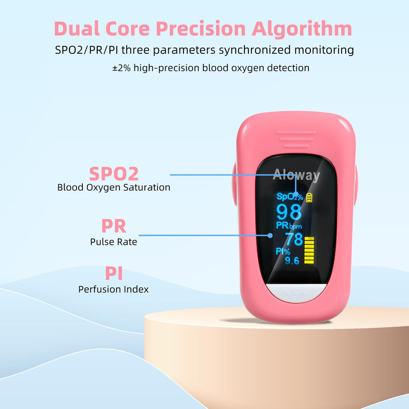 Aloway Finger Oxygen Monitor, Pulse OX, Pulse Oximeter Fingertip, Oxygen Monitor Fingertip with Pulse Monitor, SpO2 Reading Home Outdoor Sports, Pulse Oximeter(Pink) pink
