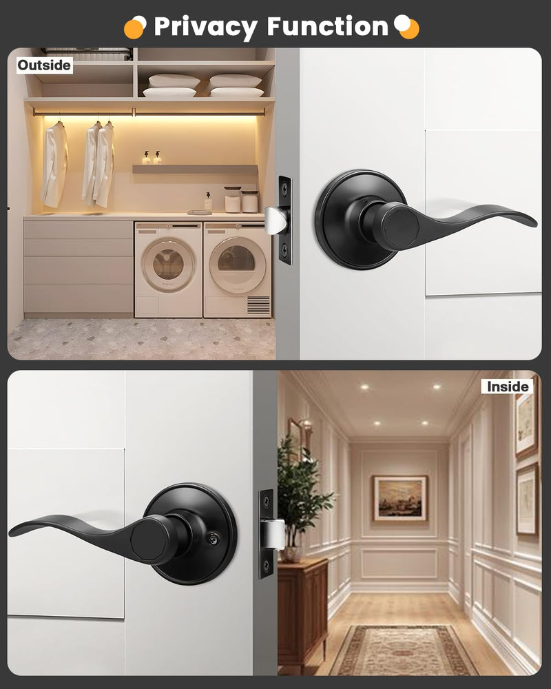Gobrico 1 Pack Matte Black Passage Interior Door Lever Handles, Wave/Drop Style No Locking Reversible Door Knobs for Hallway Closet