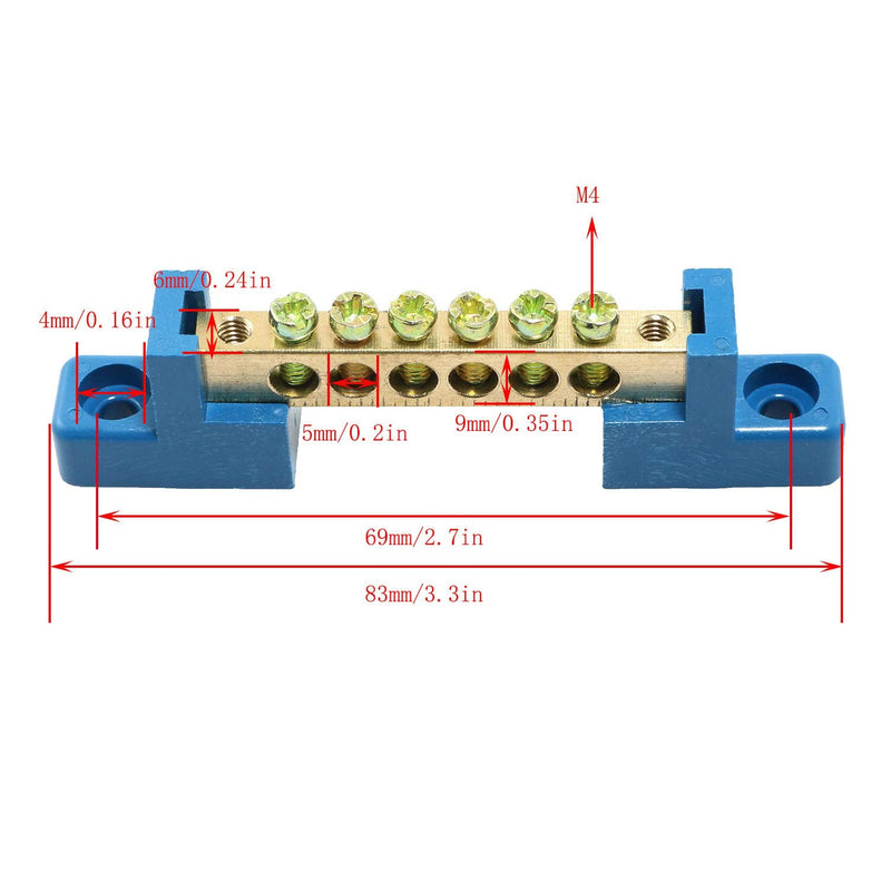 RLECS 2pcs Terminal Bus Bar Terminal Block Brass Wire Screw Terminal Grounding Strip Bus Bar Block