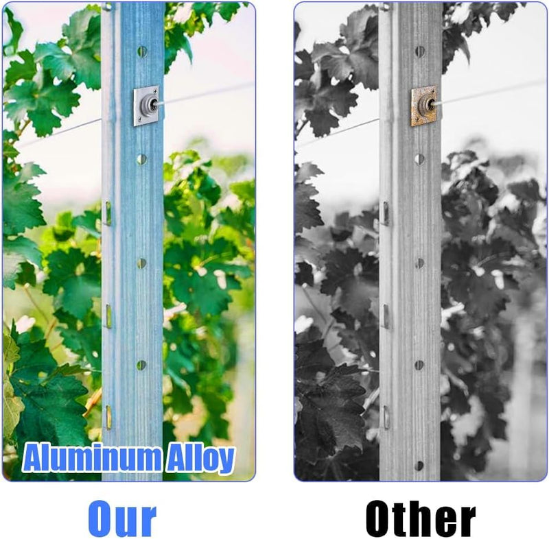 10Pcs Aluminum Trellis, Anchors Wire Tighteners Includes Screws | One Way Wire Tightening Anchors for 8–11 Gauge Wire, Vineyard Fence Trellis Support System, Heavy Duty Use
