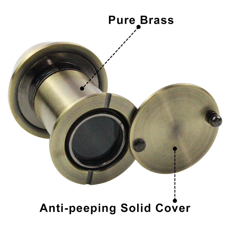 Earl Diamond - Peep Holes for Door, Solid Brass 220-Degree Door Viewer Peephole with Heavy Duty Rotating Privacy Cover for 1-3/8" to 2-23/64" Doors for Home Office Hotel, Hole 22 Antique Bronze