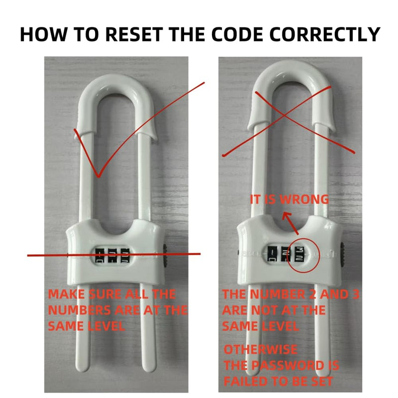 4 Pack Child Proof Sliding Cabinet Door Code Locks Baby Safety Cupboard Locks Adjustable U Shaped Cabinet Latches for Knob Handle Drawers Closet Plastic (4 PCS, White) 4 PCS