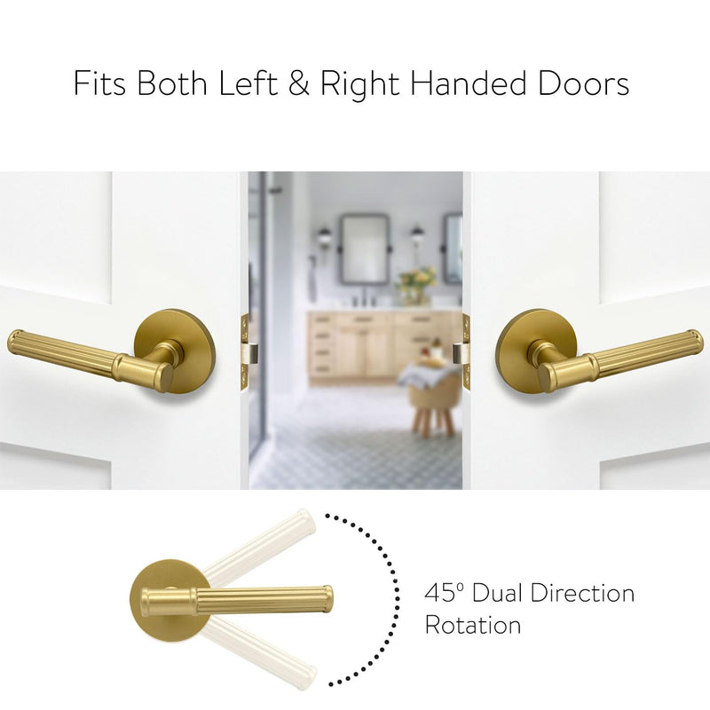 Rio Salto Gold Interior Door Handles Brushed Brass Door Handle Passage Door Handle Interior Privacy Door Handle Bathroom Bedroom Lever Door Handle Metal Push Lock Door Lever - Privacy 3pk 3 Pack Privacy (Push Lock)