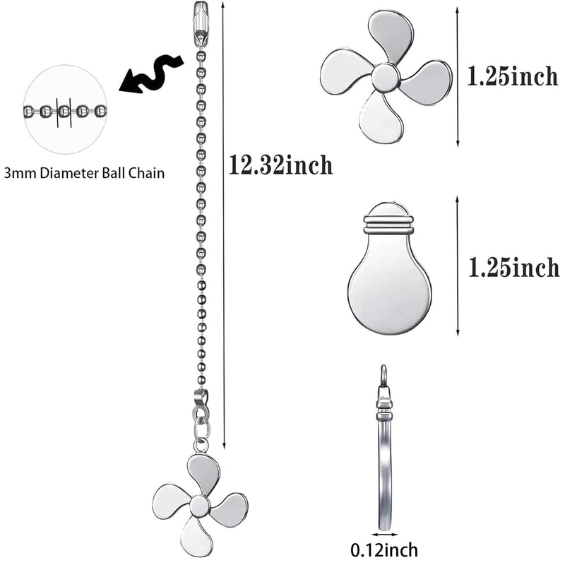 4PCS Ceiling Fan Pull Chain, Fan Pull Chain Extension, Pull Chains for Ceiling Fans and Lights, Light pull chain with 12 inches Ball Beaded Chain, Silver 4PCS-Silver