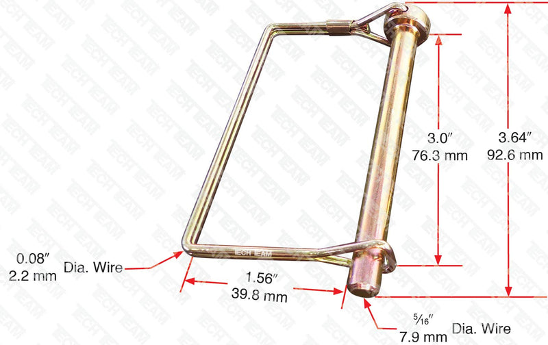 Tech Team #00842, Double Wire Lock Pin 5/16” Dia. x 3” Long, Square, Hitch Pins, PTO Pins, Quick-Release, Can Replace a Clevis and Cotter Pin, 3 pcs.