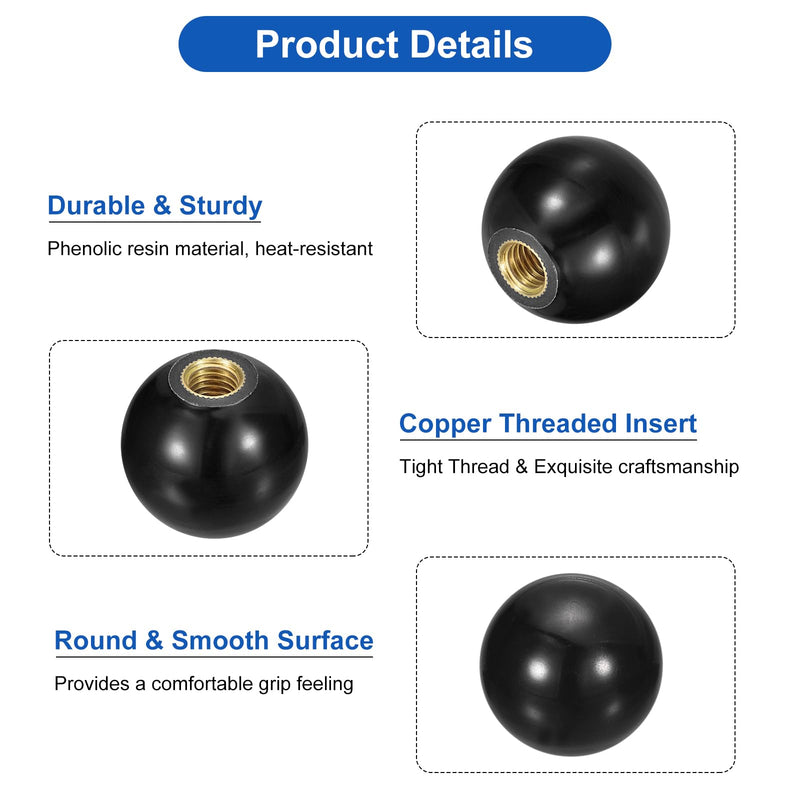 uxcell 5Pcs Threaded Ball Knobs, M6 Female Thread Thermoset Ball Knob 20mm Dia Round Operation Ball Handles with Copper Insert for Machine Lever Handle, Black M6x20mm - NewNest Australia