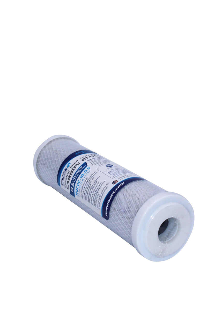 PureT HQCBC-10-0.5, 10x 2.5" Coconut Carbon Block Filter - NSF Certified - Cononut Shell Activated Carbon removes Chlorine, Dirt and More (.5 u Micron Rated) 10x2.5", .5 Micron