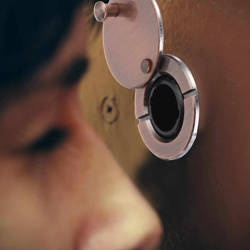 PATIKIL 9/16" Door Viewer Peephole, Copper Privacy Door Viewer with Privacy Cover, 180-Degree Fits 2-3/16" to 3-3/4" Door with 14mm/0.55" Drill Bit for Security, Gold