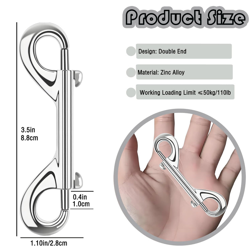 5 PCS Double Ended Snaps, 3.5 Inch Zinc Alloy Trigger Bolt Snaps Hooks, Silver Double Ended Metal Clips for Pet Dog Leash, Water Bucket, Carabiner, Key Holder, Home Use
