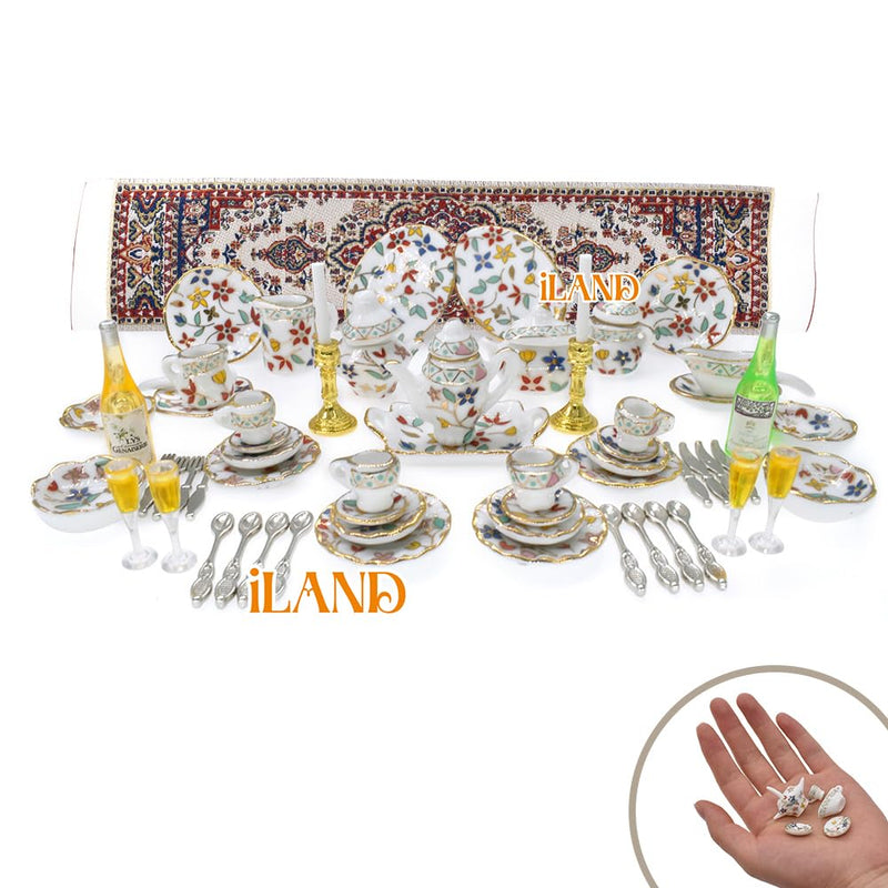 iLAND Dollhouse Accessories and Furniture Set, Tableware Set Dollhouse Dishes Mini Tea Cups Miniature Tea Sets Porcelain 1/12 Scale Accessories (Gorgeous) Gorgeous