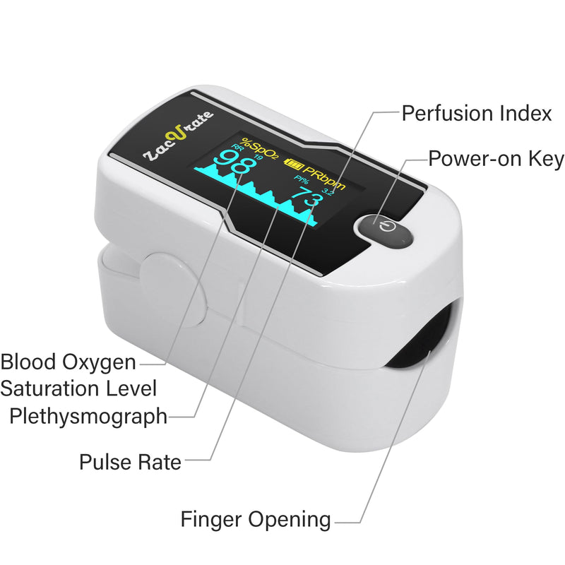 Zacurate 500E-B Wireless Bluetooth Fingertip Blood Pulse Oximeter Monitor with FREE App, SpO2, Heart Rate, Plethysmograph, and Perfusion Index Finger Oxygen Sensor Meter