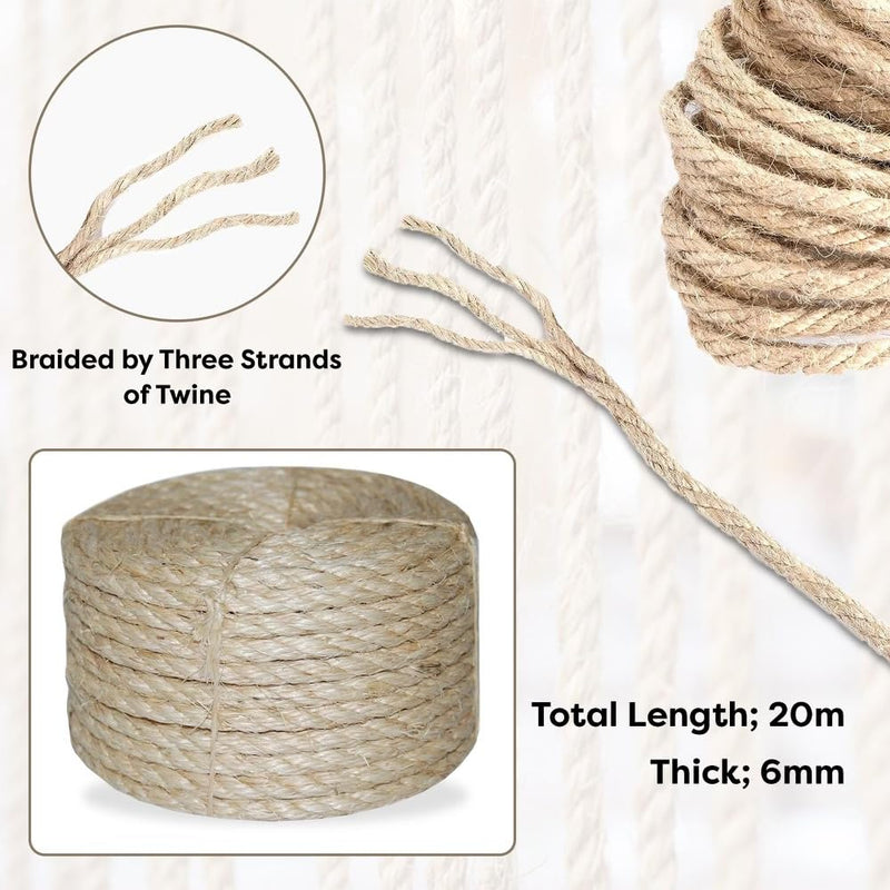 Twisted Sisal Rope – 50' X 1/4" Sisal Twine – Multipurpose Rope for Cat Scratcher, DIY Projects, Gardening, Arts & Crafts – Industrial Strength Natural Sisal String Rope (1/4 Inch X 50 Feet) 1/4 Inch X 50 Feet