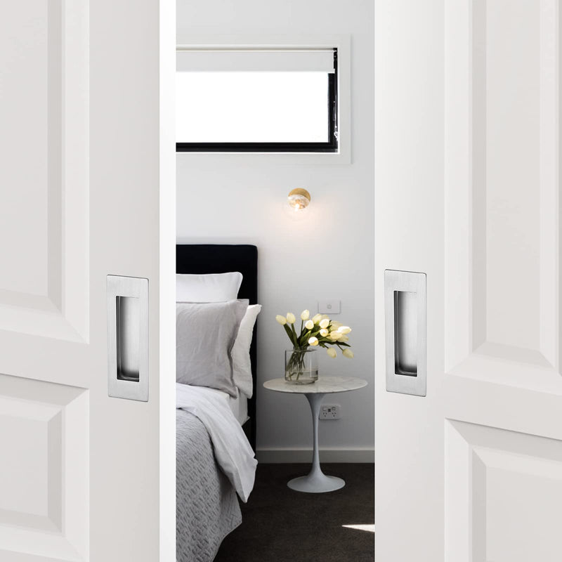Ravinte 2 Pack Brushed Nickel Sliding Closet Door Handles Silver Flush Pulls 4.72in Length Recessed Finger Pulls for Sliding Barn Door Sqaure Cabinet Pulls Stainless Steel 120mm