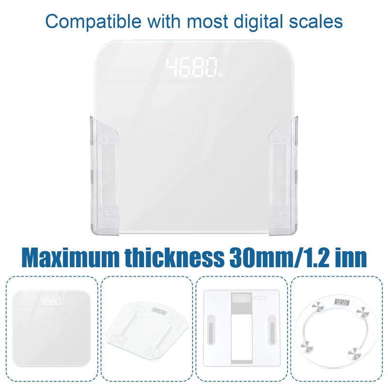 Wall-Mounted Scale Holder, 19x4.5x4cm/7.4x1.7x1.5in Bathroom Scale Brackets with Adhesive & Screws Up to 1.2"/30mm Thick Space-Saving Wall Holder for Bathroom (White) White