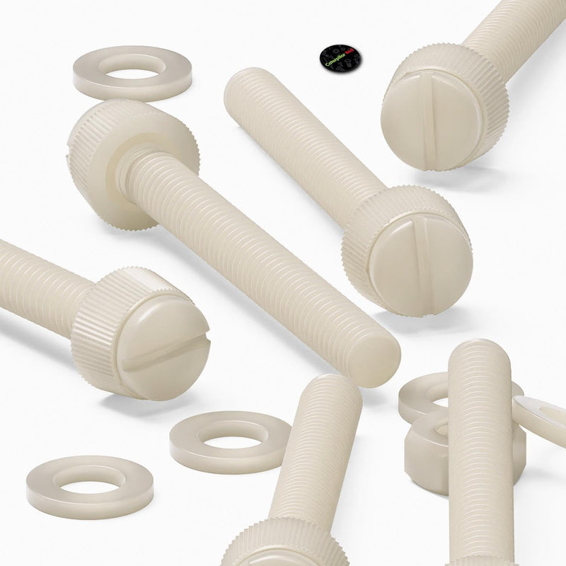 50 x Natural, Nylon Plastic Thumbscrews, knurled, M6 x 50 mm, (15/64 x 1 37/64 in), Nuts, Bolts, washers