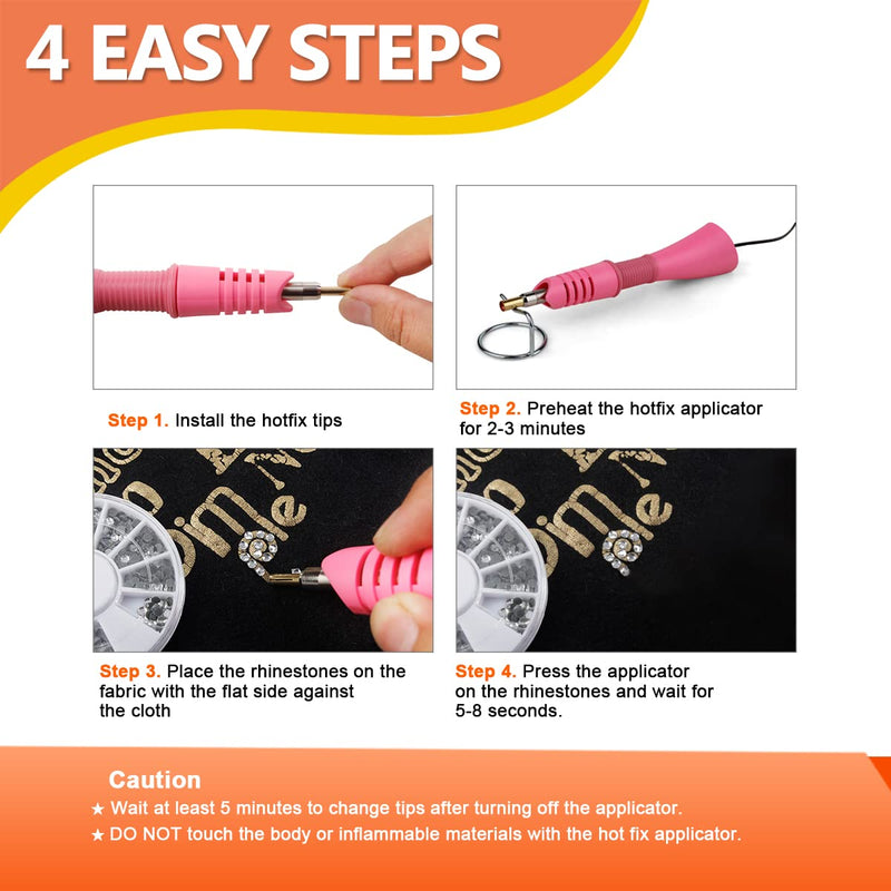 Hotfix Rhinestone Applicator, Genround Iron-on Hotfix Applicator Tool Wand Tool Set with 2 Boxes of Flat Back Gems Round Crystal Rhinestones/Storage Box/Tweezer/Gems Picking Pen for Clothes Shoes Card Pink -2 Boxes of Gems
