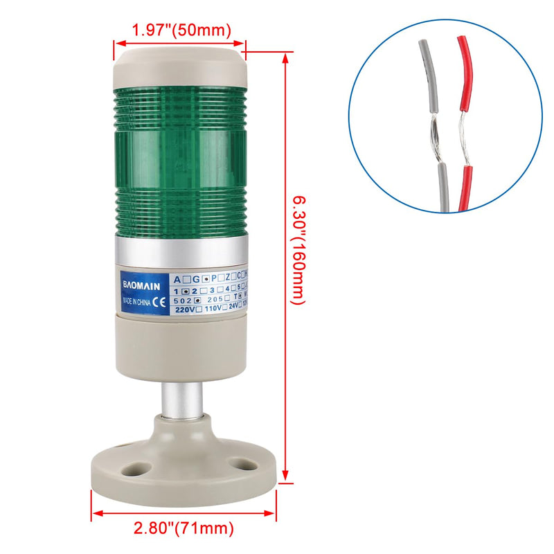 Baomain Industrial Signal Light Green AC 110V Column LED Round Tower Light Indicator Continuous Light LGP-502T Warning Light
