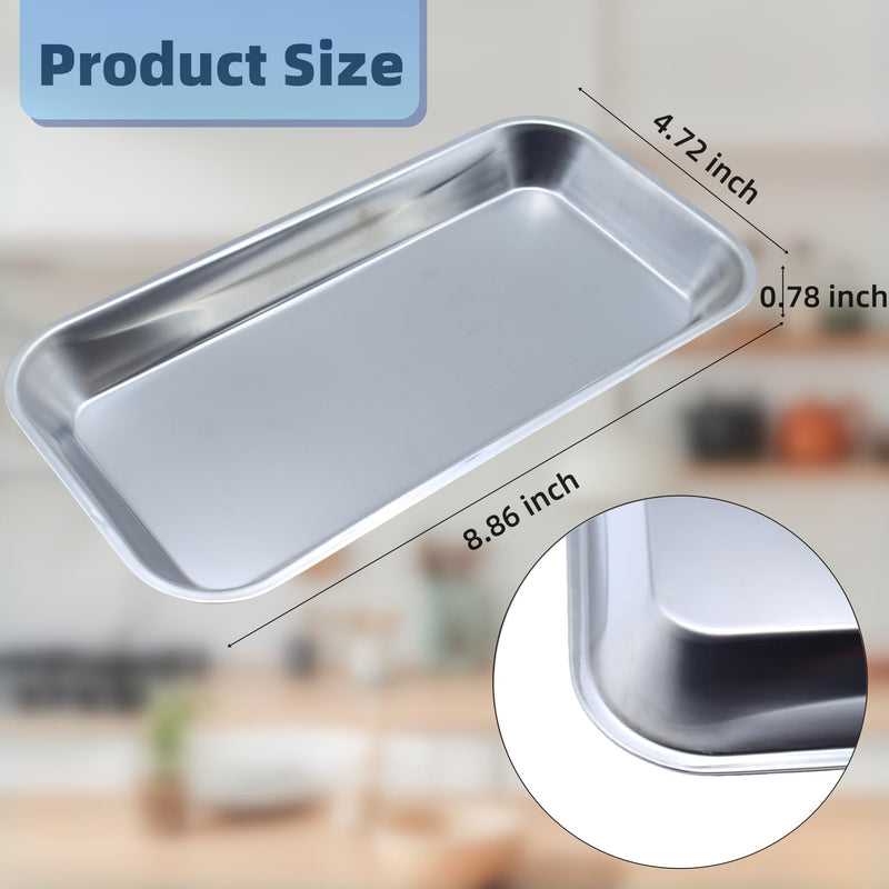 Stainless Steel Medical Instrument Trays, 3 Pack Metal Tray Medical Tray Dental Procedure Tray, Small Flat Trays for Dental, Surgical, Lab Tools, Tattoo, Nail Tools (3 Pack- 8.6" * 4.4" * 0.8") 3 PACK- 8.6" * 4.4" * 0.8"