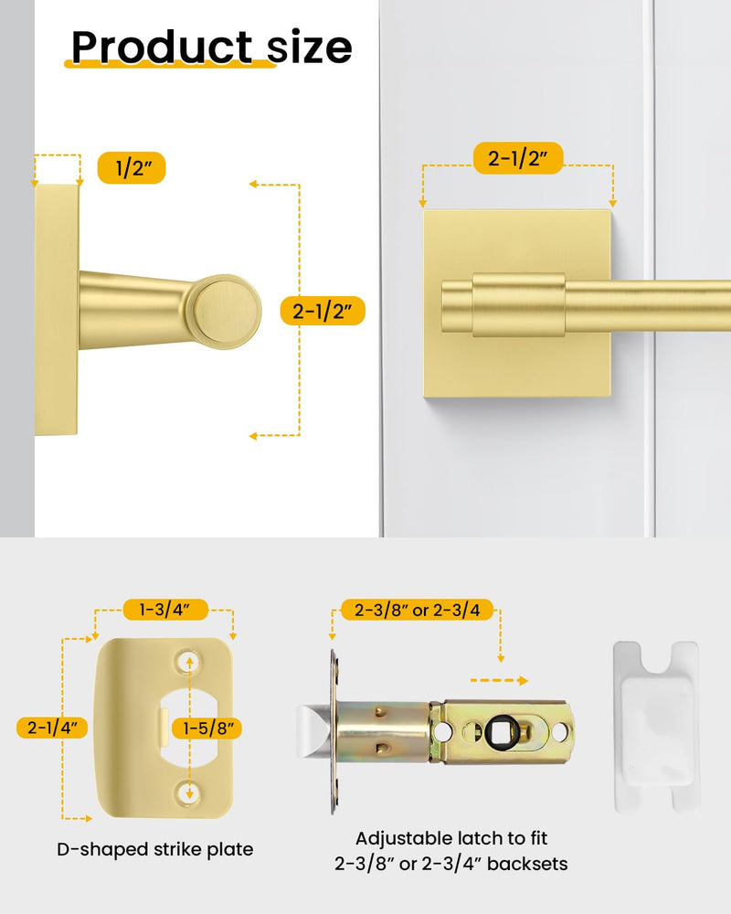 Goldenwarm Gold Closet Door Handles, Zinc Alloy Brushed Gold Door Handles Interior for Closet, Hallways, Heavy Duty Passage Door Handle, Reversible Lever Door Handle 1 Pack