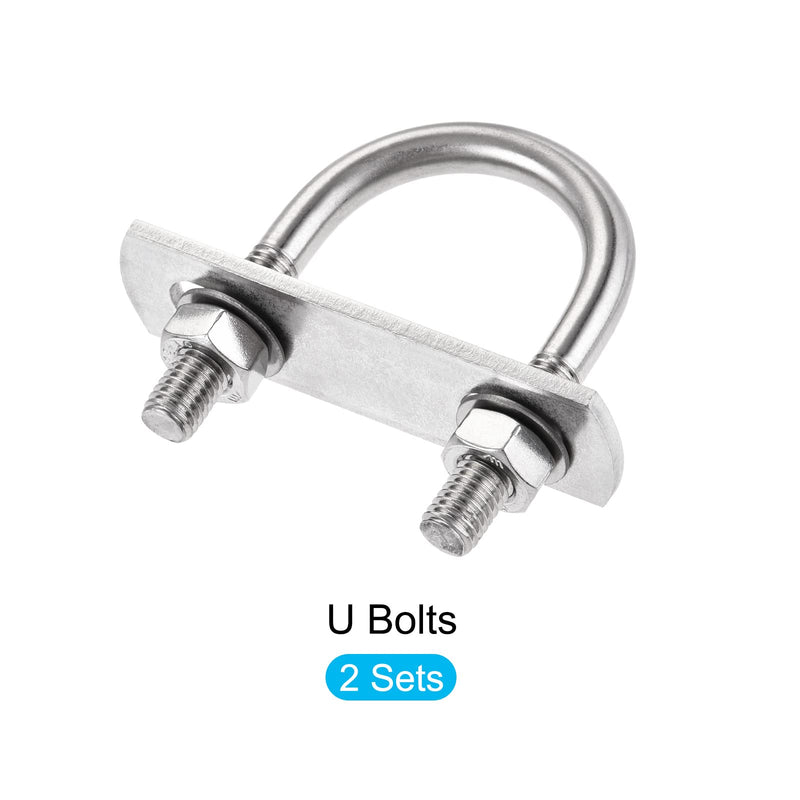 METALLIXITY U Bolts 2 Sets (M8x35x60mm), Round U Bolt 304 Stainless Steel with Accessories - for Construction, Pipe M8x35x60mm