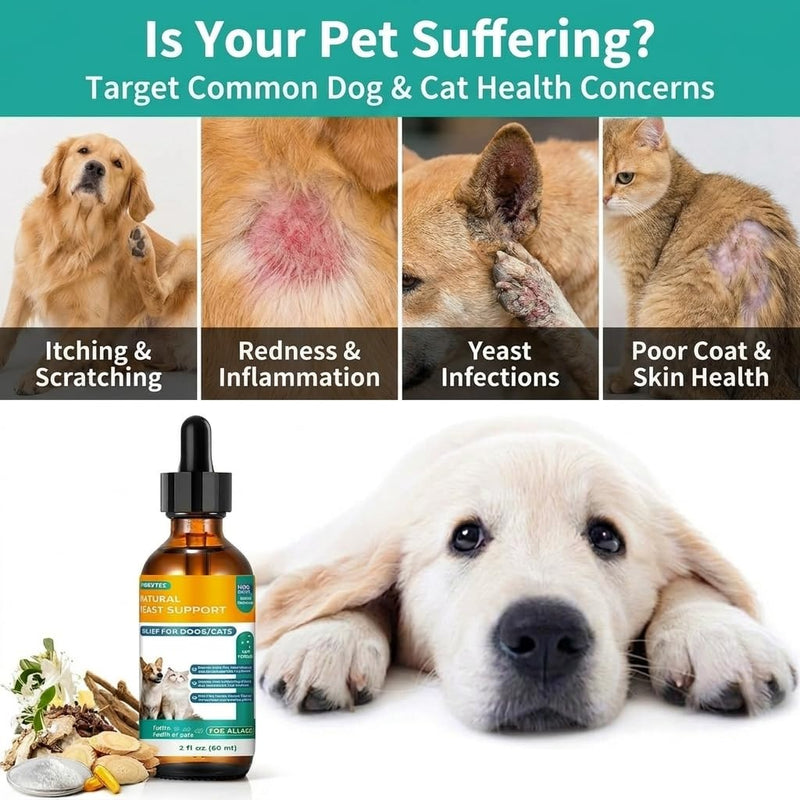 Natural Yeast Relief for Dogs&Cats, Support Healthy Itch Relief, Ear Paw Discomfort Care, Itch Relief for Dog&Cats, Allergy Supports, Inflammation Relief for Dogs(2 Pack (60 ml + 60 ml))