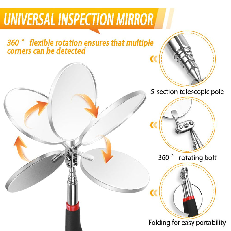 Telescoping Magnetic Pickup Tool Set Pull Force 22 lb, Extendable Magnet Pick-Up Tools, Telescopic Magnet Stick, Round 360° Swivel Adjustable Inspection Mirror, Birthday Gifts for Men, Dad, 2 Pack