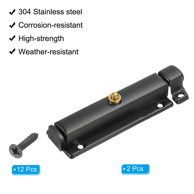 MECCANIXITY Spring Loaded Latch Pin 5.67 x 1.18 Inch Door Safety Slide Lock with Button Internal Door Bolt Latch Sliding Lock Barrel Bolt with Screws Furniture Cabinet Black, Pack of 2 5.67x1.18Inch