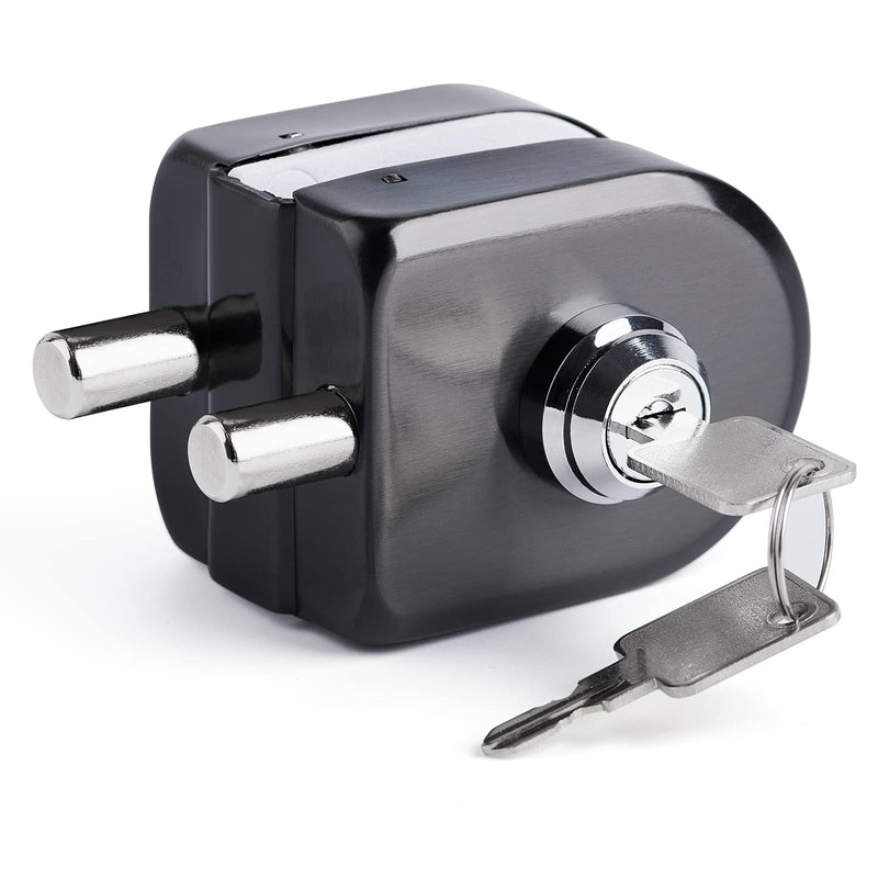 Ranbo Swinging Glass Door Latch Lock No Drilling 304 Stainless Steel Ground Bolt Lock for 2/5-1/2 Inch(10mm-12mm) Exterior and Interior Frameless Sliding Glass Door with 2 Keys, Brushed Black LE-30A Brushed Black