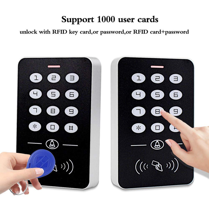 HFeng Cheap Access Control System Kit Set RFID Access Control Keypad Controller + 180KG/350lbs Electric Magnetic Lock + Power Supply + 10pcs RFID Keychains Cards for Door Entry System