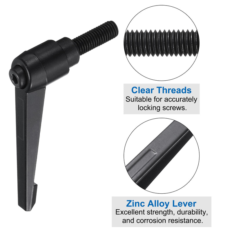 uxcell 2pcs Lever Adjustable Handles M10 x 32mm Metric Male Thread with Nuts Washers, Level Clamping Handle Set Hand Stud Knobs Rotating Screw Handles Bolts with Locking Lever, Black