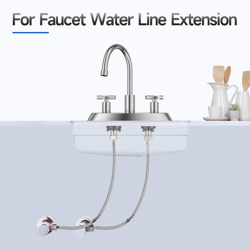 12" Faucet Supply Line Extension, 3/8" x 3/8" Comp Stainless Steel Faucet Extension Hose Connector, For Small Residence or Long Distance Extention 12 Inch
