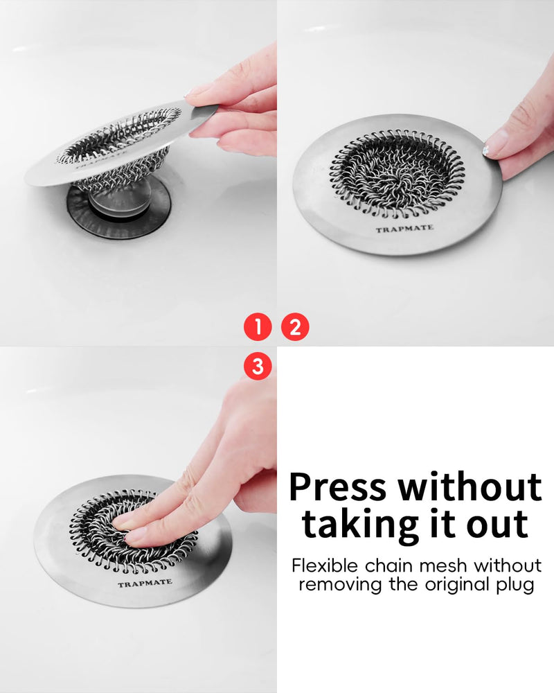Shower Drain Hair Catcher, Easy Clean Bathtub Drain Hair Catcher, Anti-Slip Hair Catcher Shower Drain, Upgraded 304 Stainless Steel Tub Hair Catcher, Shower Drain Cover for Sink, Bathtub, Drain Silver-1 Pack