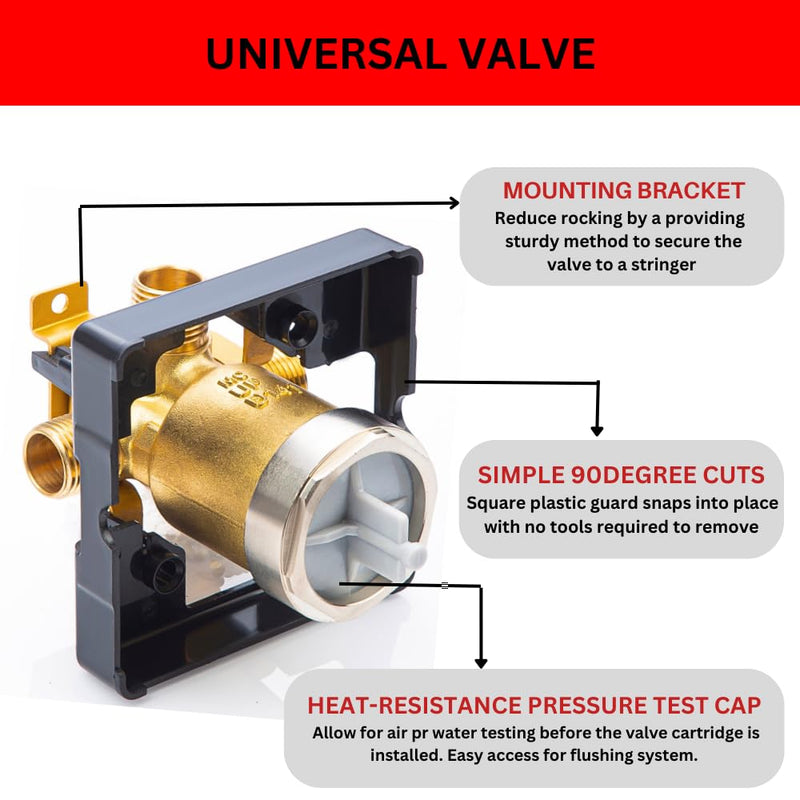 R10000 UNBXHF Shower Valve Body for Shower Faucet Trim Kits, Single or Dual Function Shower, Rough in Valve, Brass Body (R10000-UNBXHF) R10000-UNBXHF