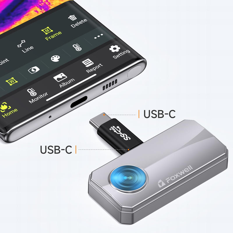 FOXWELL USB-C Male to USB-C Female Extender Adapter for Android Phones with Thick Cases, Compatible with The Android Version of Foxwell RT100 Thermal Imaging Camera for Flexible Inspection