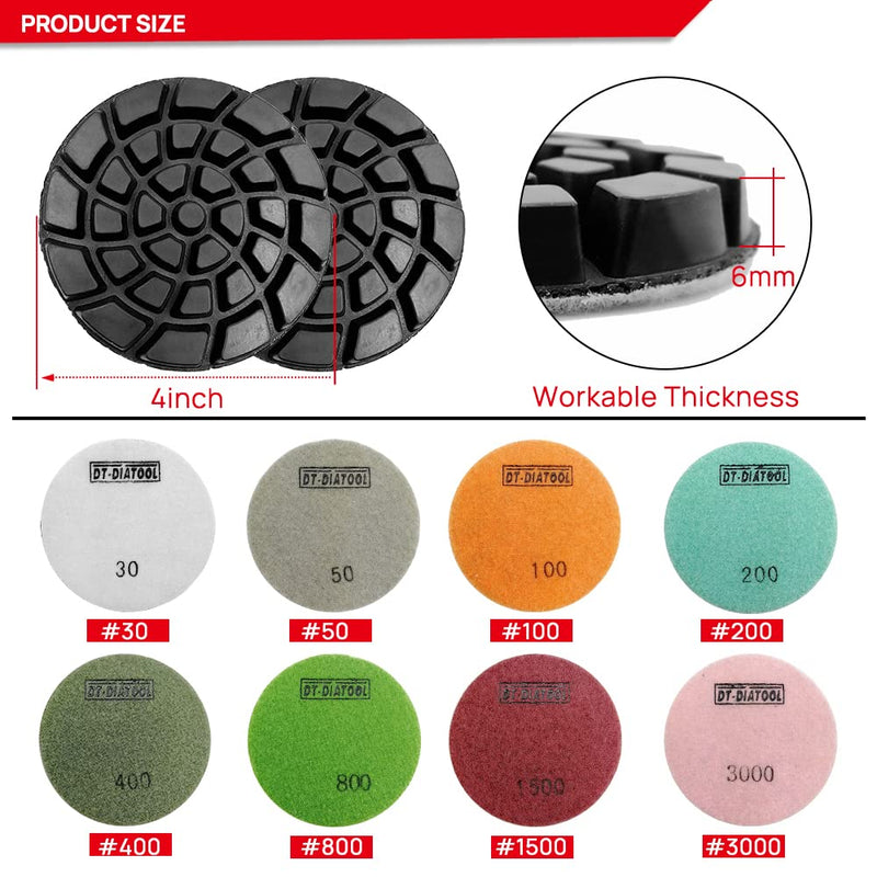 DT-DIATOOL Diamond Floor Polishing Pads Resin Bond Terrazzo Floor Diameter 4 Inch Grit 200 Pack of 6 6.0