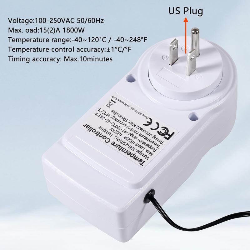 UMLIFE 2Pack Digital Thermostat Temperature Controller Electric Digital Thermostat Heating Cooling Control Mode Timer 1800W 120V 15A Greenhouse Heater with Thermostat Backlit Display 2PCS