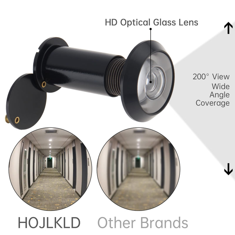 Door Viewer Peephole, Solid Brass 200 Degree Viewer, 5/8 Inch Pipe Diameter Peephole with Privacy Cover for 1-3/8" to 2-1/6" Doors (Black) Black