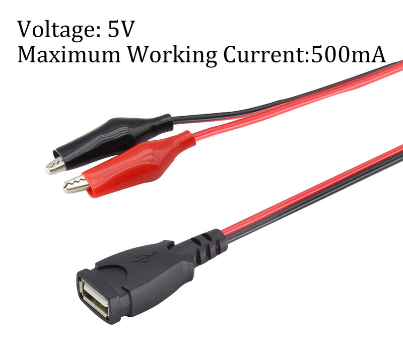 USB to Alligator Clip Adapter Cable Alligator Clip Jumper Probe to USB Male and Female Test Wre 24AWG Adapter Red and Black Wire Alligator Clip Cable for Testing The Circuit [4pack /50cm]