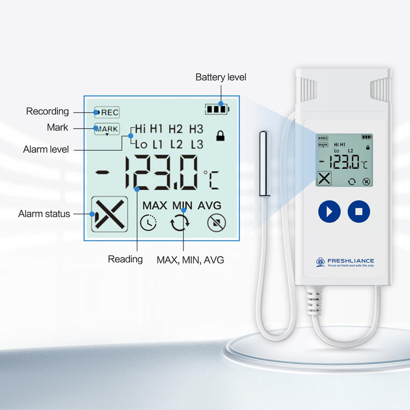 Freshliance Ultra Low Temperature Data Logger, Reusable Temperature Recorder with High Accuracy External Probe, Configurable USB Temperature Monitor 35000 Points with PDF CSV Report, Atlas Log-200 Atlas Log -200