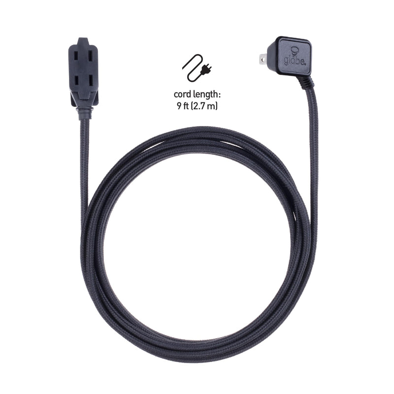 Globe Electric 22810 9ft Fabric Extension Cord, 3 Polarized Outlets, Right Angle Plug, 125 Volts, Black, Extension Cord with Multiple Outlets, Multi Plug Outlet, Electrical Outlet, Home Improvement