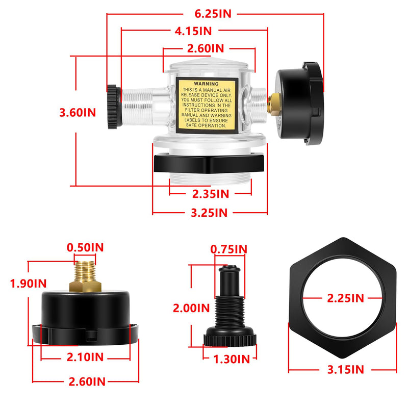 273564Z Manual Air Relief Valve for Triton II & C, TR100C & TR140C Pool Filters - Replacement Air Valve Assembly with Pressure Gauge - Fits DE and Sand Filter Systems