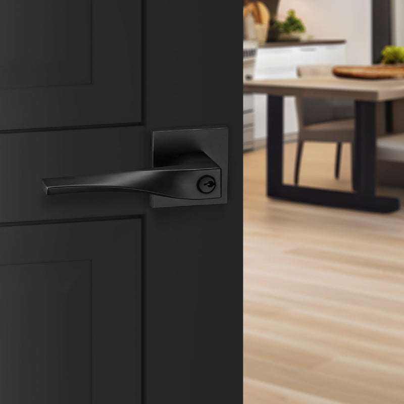 Berlin Modisch Sleek Series Entry Lever Door Handle Lock and Key Locking Lever Set [for Front Door or Office] Reversible Heavy Duty – Iron Black Finish Entry [lock with keys]