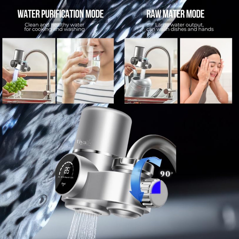 Faucet Mount Water Filter- Smart LED Display | Advanced UV Blue Light Purification Indicator | Reduce Lead Chlorine | Tap Water Purifier Fits Standard Faucets - Includes 1 Filter