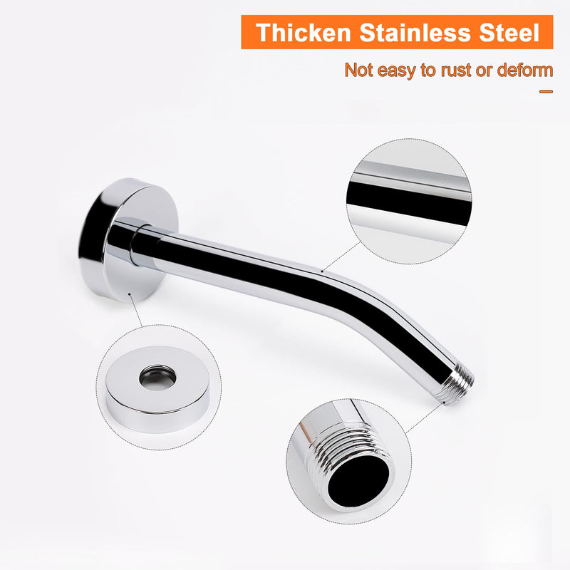 HarJue Shower Arm with Flange and Teflon Tape, Wall Mounted Shower Pipe Arm 304 Stainless Steel Extension Arm for Fixed Shower Head & Handheld Showerhead (6 Inch, Chrome) 6 Inch