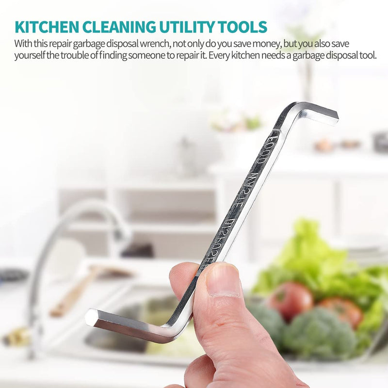 2PCS Silver Garbage Disposal Wrench, Lengthened Design for Quick Clog Clearing, Hexagonal Socket for Easy Insertion and Turn 2