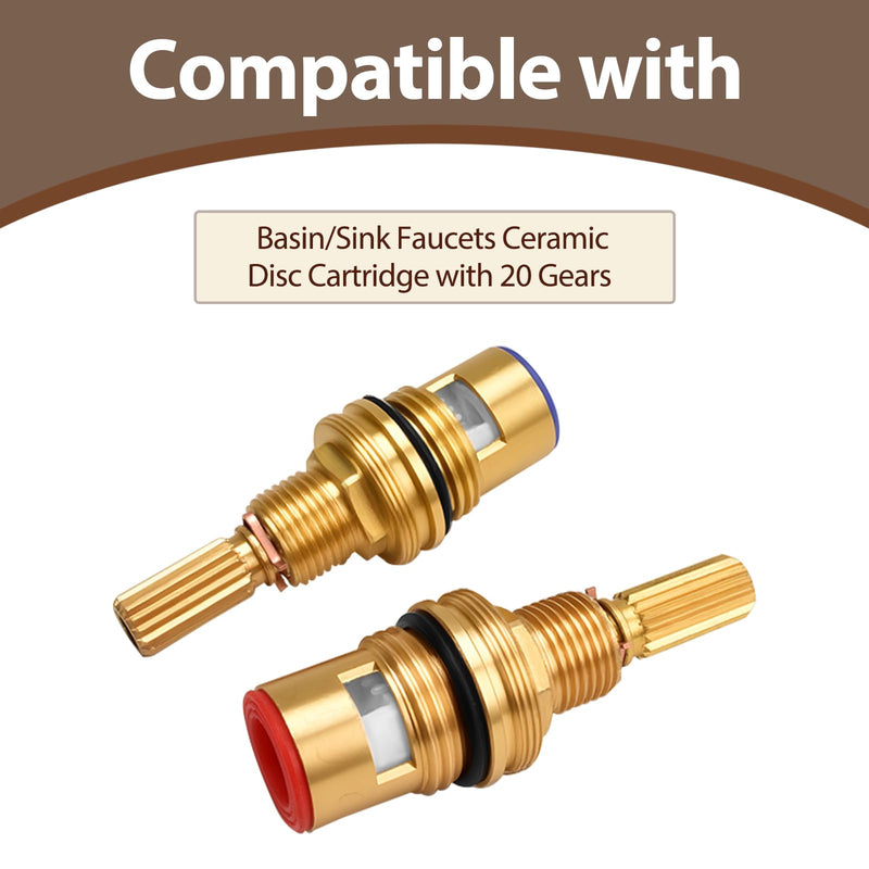 Faucet Ceramic Valve Cartridge Brass 1-001 and Brass 1-002 Replacement Quarter Turn 1/2" for Bathroom Kitchen Tap(Pair Hot & Cold)
