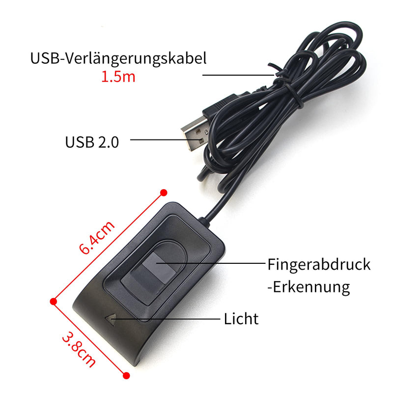 JIANBOLAND USB Fingerprint Reader Fingerprint for Windows10/11, Windows Hello Automatic Driver Installation with 5ft Extension Cable-Windows Password Free Operation