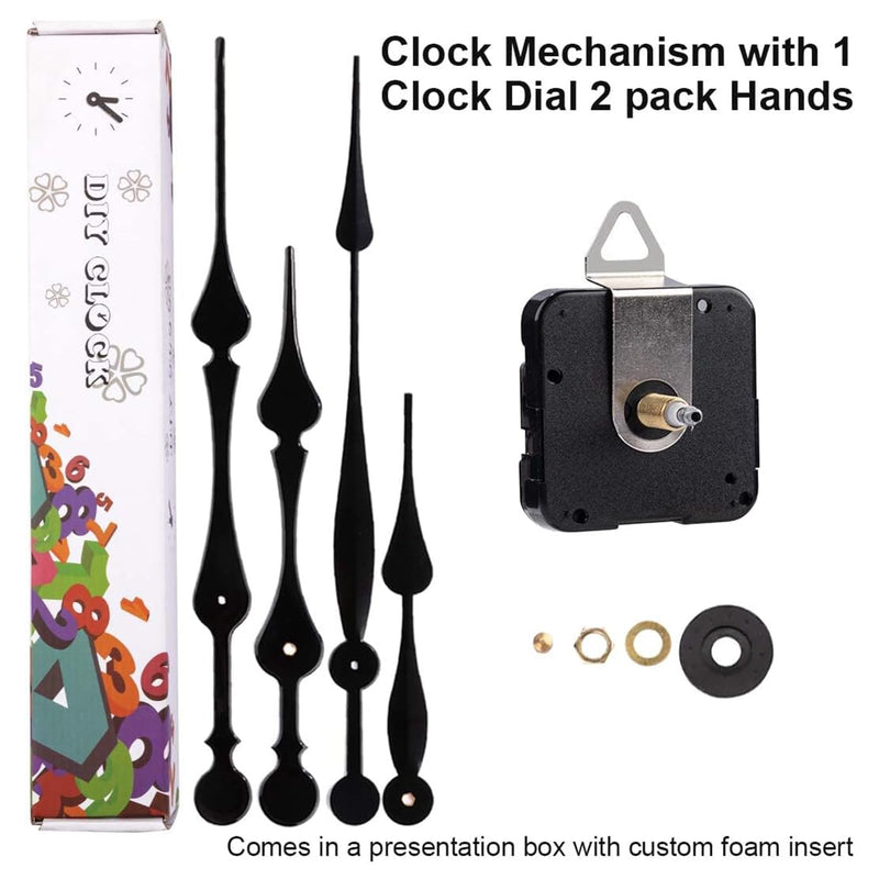 EMOON High Torque Long Shaft Clock Mechanism Kit Replacement Movement with 2 Pairs of 12 Inch Long Spade Hands,Black (Total Shaft Length 1 1/16 in) Total Shaft Length 1 1/16 in Black