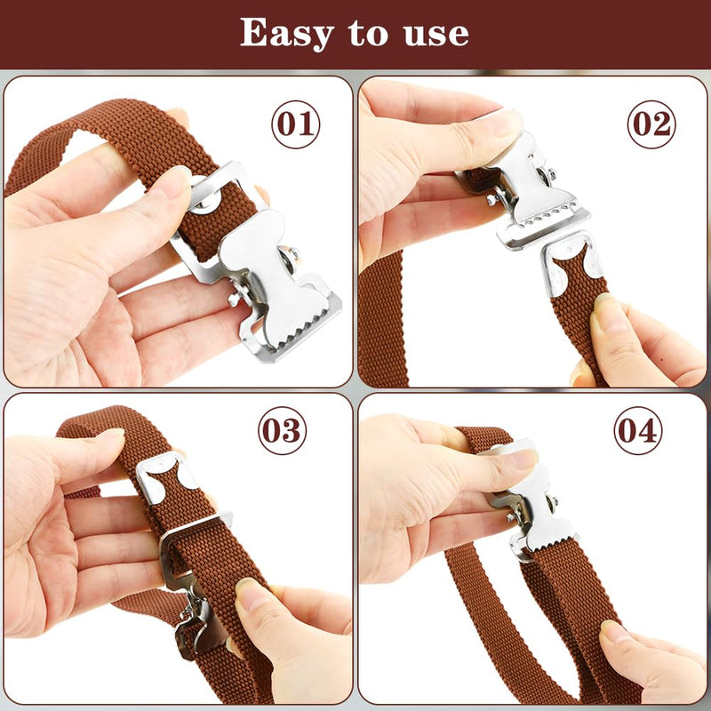 4 Pack Drywall Stilts Straps Comes with Screws and Spacers, Adjustable Double-Buckle Leg Fixation Strap Kit, Universal Fit Drywall Stilt Replacement Part Straps 4 Reddish Brown