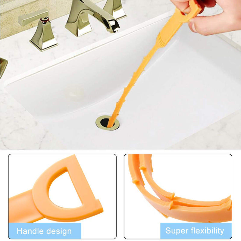 Omont Snake Drain Hair Clog Remover Tool, 34 Inch Stainless Steel Claw and 3 Pack 19. 7 Inch Plastic Sink Unclogger Tool, Sink Drain Cleaner Tool for Kitchen, Sink Bathroom, Tub Toilet Orange (3+1) Orange 3pcs Sink Snake+Steel Claw